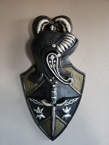 Vintage Ceramic Wall Plaque Designed to Look Like Medieval Shield Crest • 22×11½