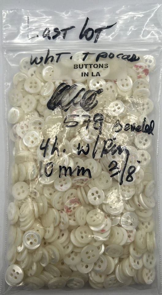Last Lot 578 White Trocas Oyster Shell Shirt Button w/Classic Rim 11mm 7/16" 4h - Изображение 3 из 4