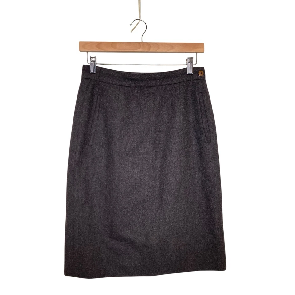 Giorgio Armani Womens Wool High Rise Knee Length Pencil Skirt Gray Size 42