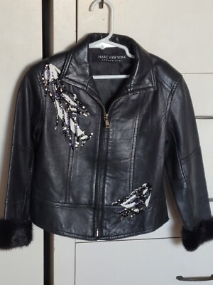 GirlS MARC NEW YORK Andrew Marc Leather Fur Biker Jacke