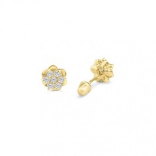 Luxury Chic 14 Karat Yellow Gold Center CZ Flower Screw Back Stud Earrings