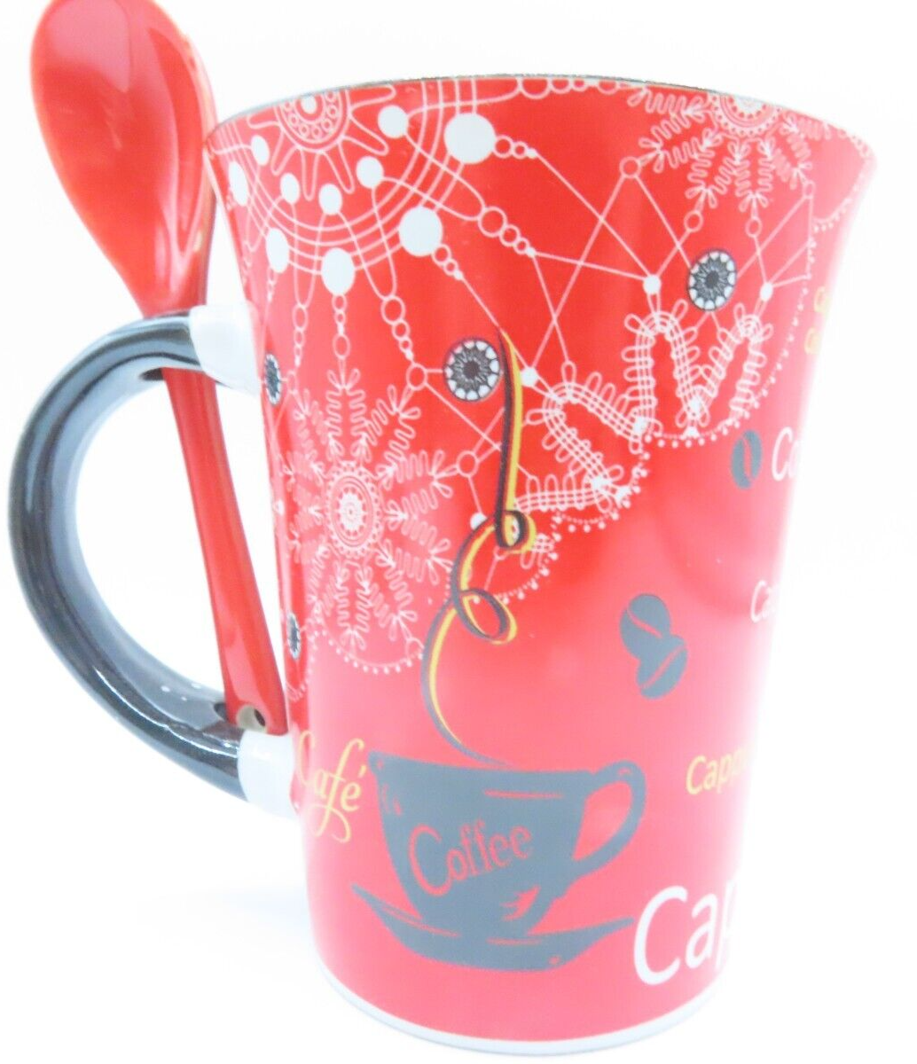 Cappuccino Mug with Spoon Ceramic with Piano Keys Detail 11 CM Gift Home Decor