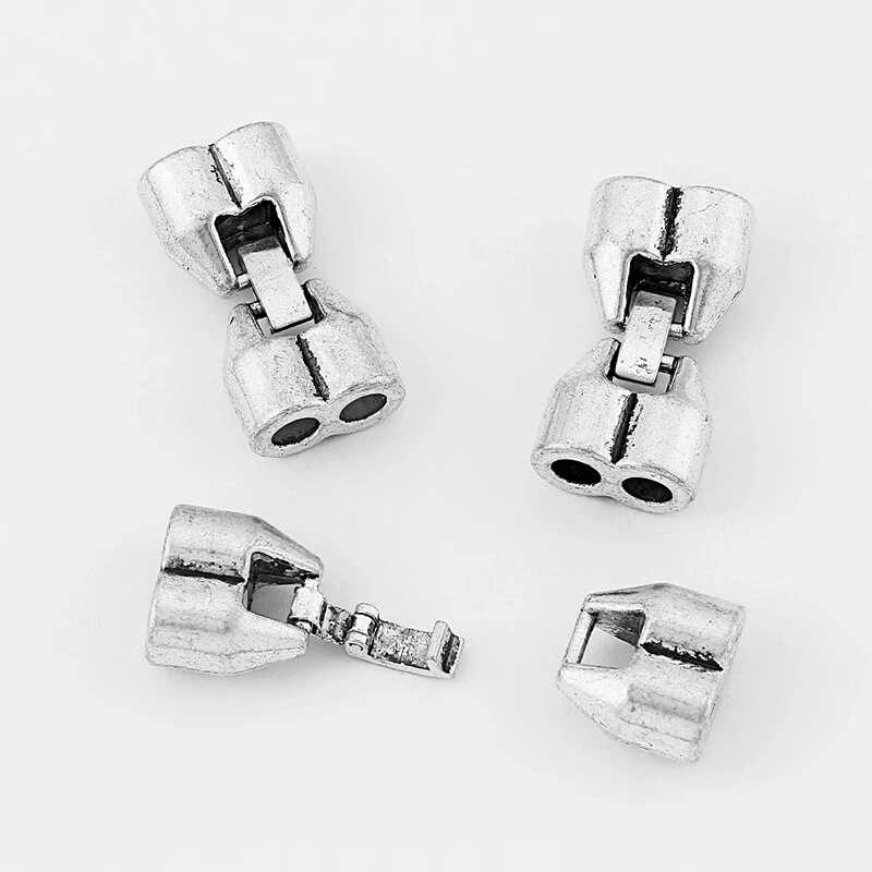 3Sets Double Holes Barrel End Caps Snap Clasp for 4mm Round Leather Cord Craft - Image 4 of 4