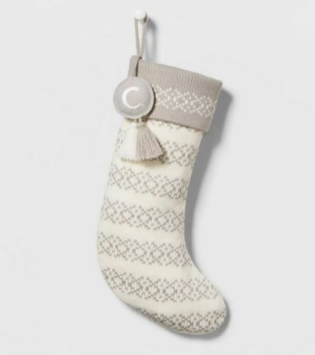 Knit Fair Isle Monogram Christmas Stocking Gray/white A D C E F J H J K L M O Z - 第 3/26 張圖片