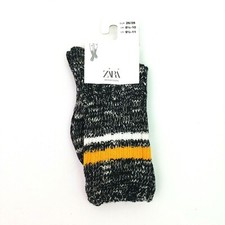 Zara Girls Size M 9.5-11 Black Knit Crew Socks
