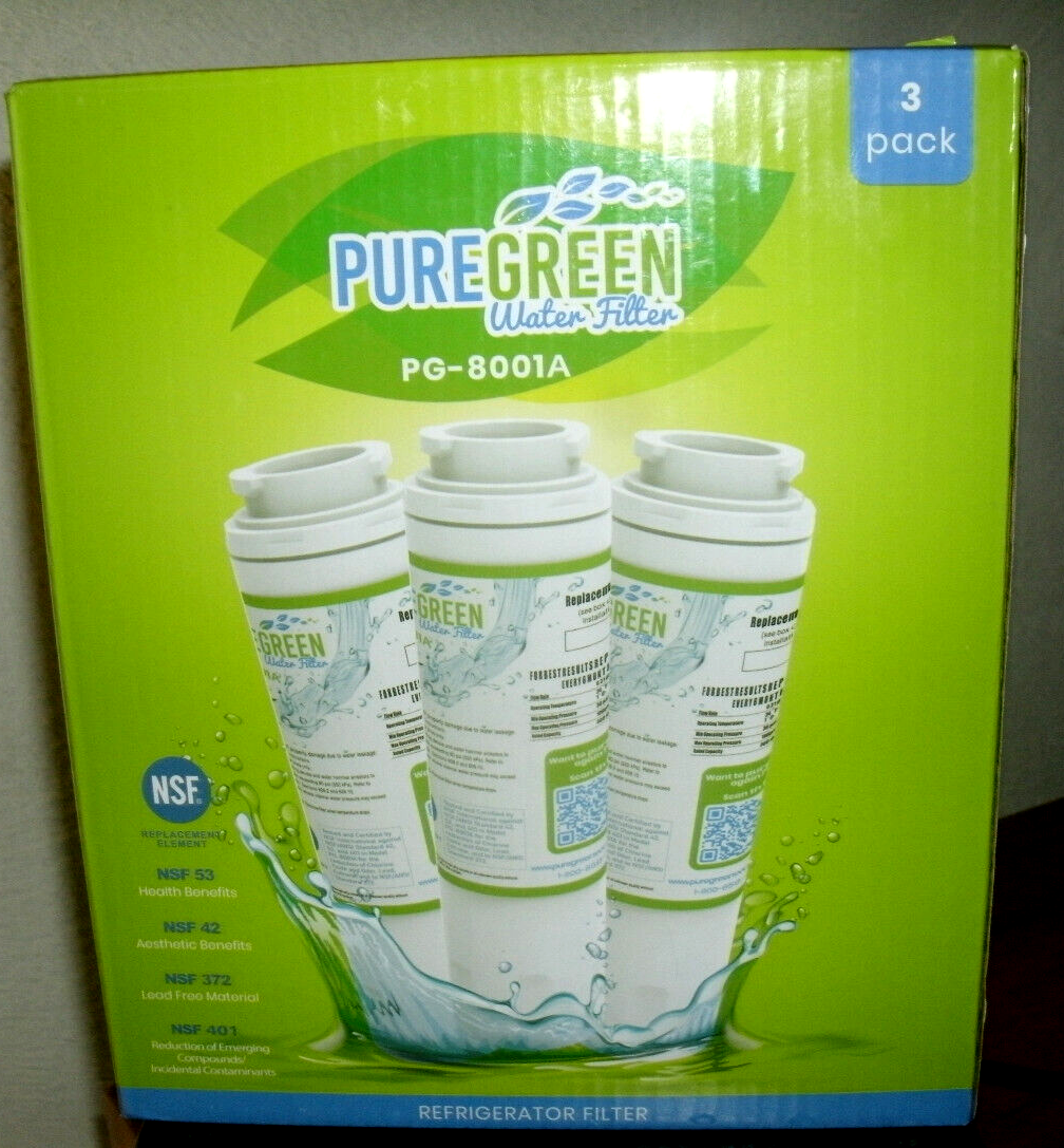Pure Green Refrigerator Water Filter 3 Pack PG-8001A Amana Maytag Whirlpool New