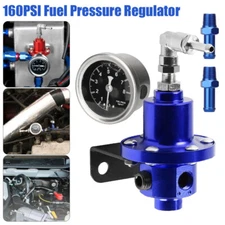 Universal Adjustable Fuel Pressure Regulator + Gauge+ Fitting Kit Aluminum 0-160