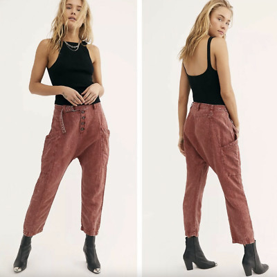 NEW Sz 6 Free People Desert Daze Harem Pants Rusty Red Slouchy Belted Button Fly