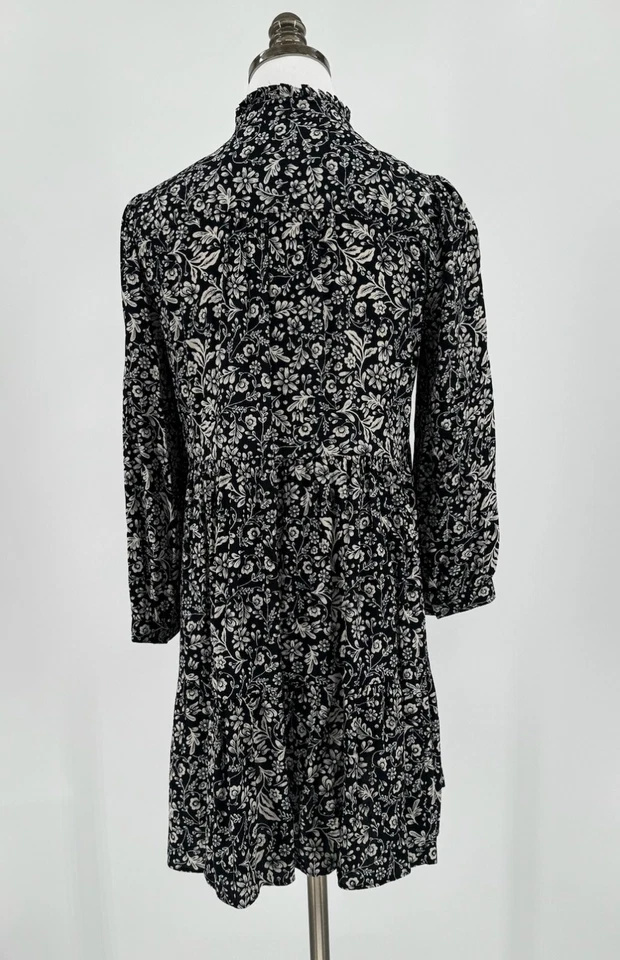 Vestido Babydoll J.CREW Mujer Negro Blanco Floral Volantes Manga Larga Talla SP Foto 4 de 4