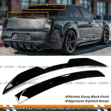 For 2015-2023 Chrysler 300 Gloss Black M Style Trunk + V2 Rear Roof Spoiler Wing