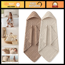 Hooded Baby Towels 2 Pack - 100 Organic Cotton Muslin Bath Towels for Infants,
