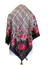 Y9 Vince Camuto Women s 100 Silk Scarf Black Floral Houndstooth Print Square