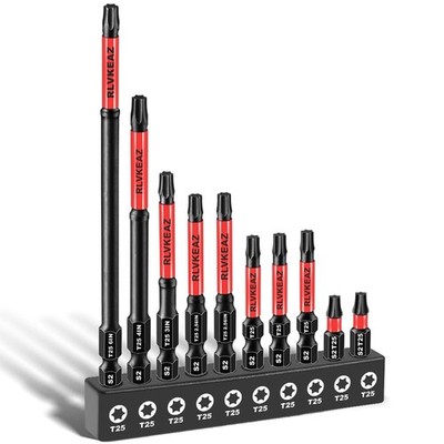 10-PCS T25 Torx Bits for Impact Driver, (1'' to 6'' Long) T-25 Star/Torx Bit Set
