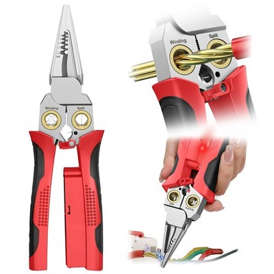 8 In 1 Wire Crimper Stripper Voltage Detector 12250V AC/DC Tester Red