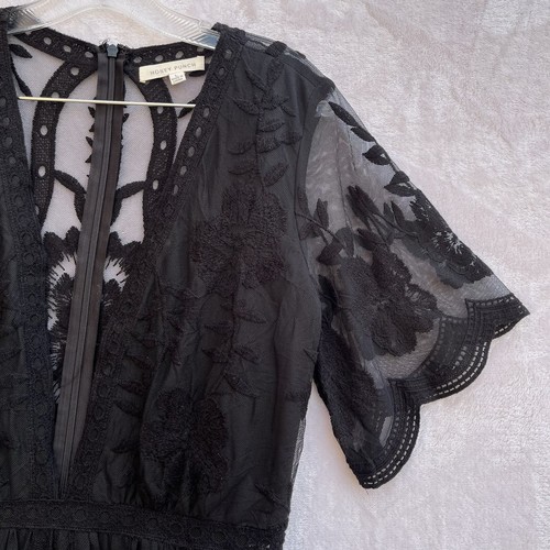 Honey Punch Floral Lace Overlay Maxi Romper Dress Black Womens Large Witchy - Picture 6 of 15