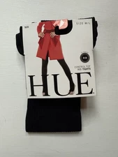 HUE Women's Control Top Rib Tights, 70 Den, Black, Size M/L