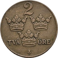 Schweden, Gustaf V (1907-1950), 2 &Ouml;re, 1940