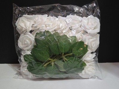 24 pc Artificial White Foam Rose Wedding Bouquet Baby Shower Flowers 2 Dozen DIY