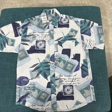 Kenzo Paris Stamp Men  s abstract Button Up Short Sleeve Paris Blue Size Medium