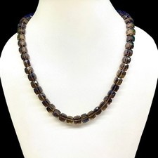 Natural Smoky Quartz Necklace Faceted Cube Beads 9-10mm Silver Clasp 18 Inch