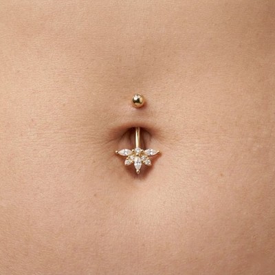 Silver Marquise Belly Ring Dainty Flower Minimalist Body Jewelry Gift For Her