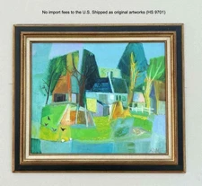 André Duret (French, 1921) Breton Farm. Vibrant Landscape. Exhibition Oil. COA