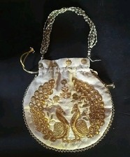 Handmade Rare Peacock Embroid Women's Potli Bag Silk Fabric For Wedding Party