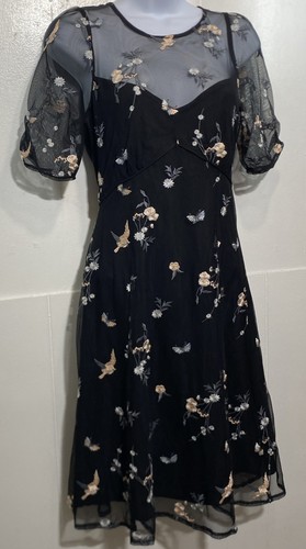 Babydoll Dress Womens Size 4 Monsoon Embroidered Floral Butterflies Birds Whimsy - Picture 3 of 8