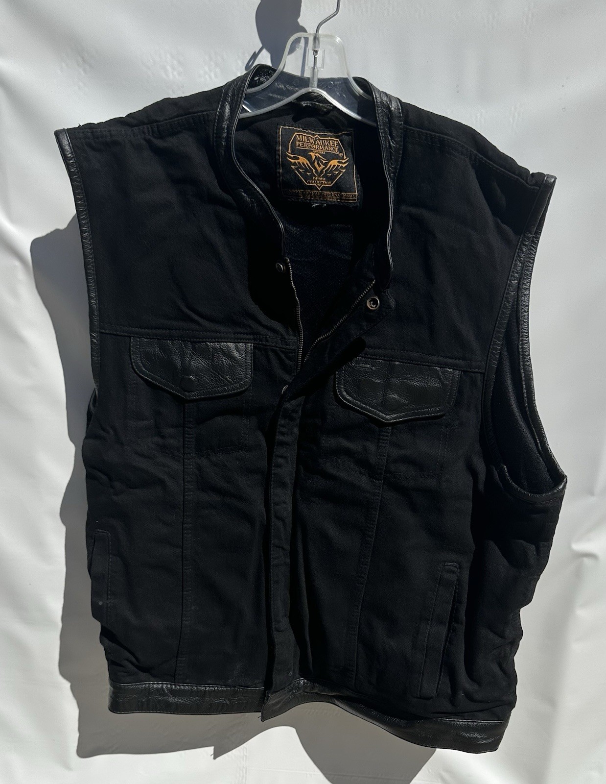 Milwaukee Performance Mens Denim Vest Zip Snap  Motorcycle H