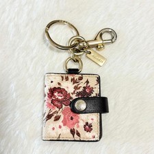 COACH Bag Charm Key Ring Floral Beige Authentic From Japan