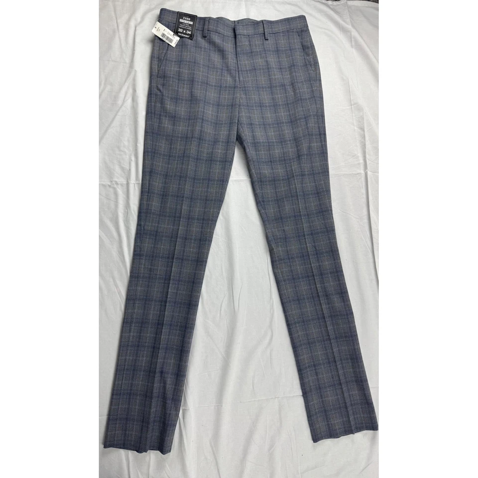 Pantalones de vestir Murano Evan Fit para hombre a cuadros frente plano 32x34 gris moderno cómodo Foto 3 de 4