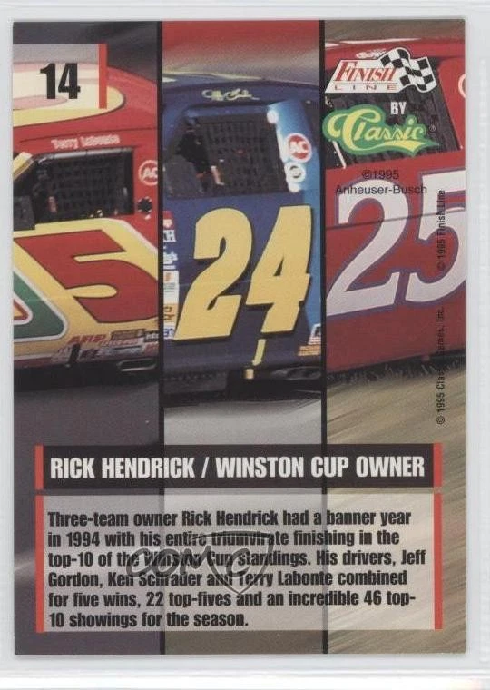 1995 Classic Finish Line Silver Rick Hendrick #14 HOF - Image 2 of 2