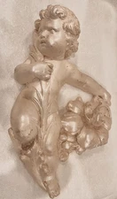 Vintage Cherub Wall Plaque – Baroque / Rococo Style Putto – Pearlescent Finish 