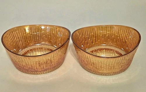 2 Vintage Jeanette Marigold Carnival Glass Tree Bark Bowls 5 "