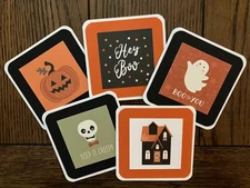 Handmade Halloween Mini Cards-Kids~5 W/Env Pumpkin Ghost Skull Haunted House