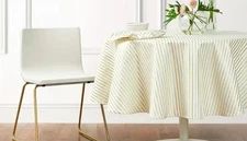 Kate Spade HARBOUR DRIVE Gold Stripe & White 70" Round Tablecloth - NWT