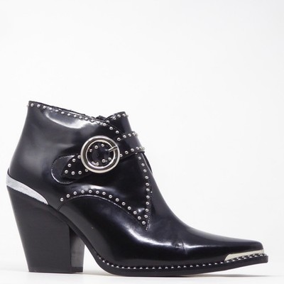 Jeffrey Campbell Elevate-ST Western Ankle Boots Women Black Studded Buckle 9.5