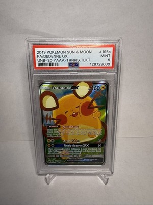 2019 Pokemon Sun & Moon Unbroken Bonds, Dedenne GX Full Art, PSA 9