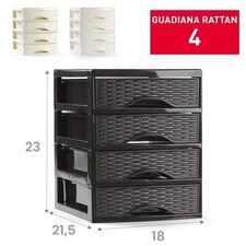 Cassettiera in Plastica Effetto Rattan 4 Cassetti 23 x 18 x 21,56 cm 3 Colori