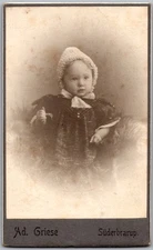 CDV Circa 1890s Ad. Griese Cute Baby in Bonnet Süderbrarup DE
