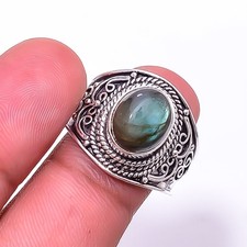 Natural Labradorite - Madagascar 925 Sterling Silver Bali Ring S.9 R 9500 223 4