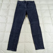 Vrg J Crew Mercantile High Rise Button Fly Skinny Jeans Black Denim 29x25 Ankle