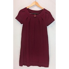 Banana Republic Burgundy Knit Sweater Dress Short Sleeve Pleated Button Front S