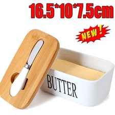Butterdose mit Holzdeckel, Butterdose Keramik mit Buttermesser, Multifunktion