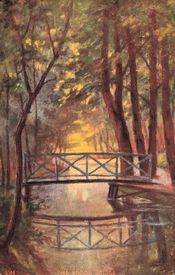 Forest Sunset Bridge Stream Poetic Grief Melancholy Autumn Fall Vtg Postcard I44