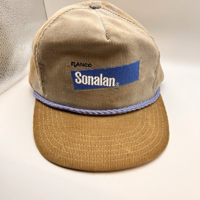 Vintage Elanco Sonalan Corduroy Trucker Hat Cap Snapback Gray Mesh Made USA