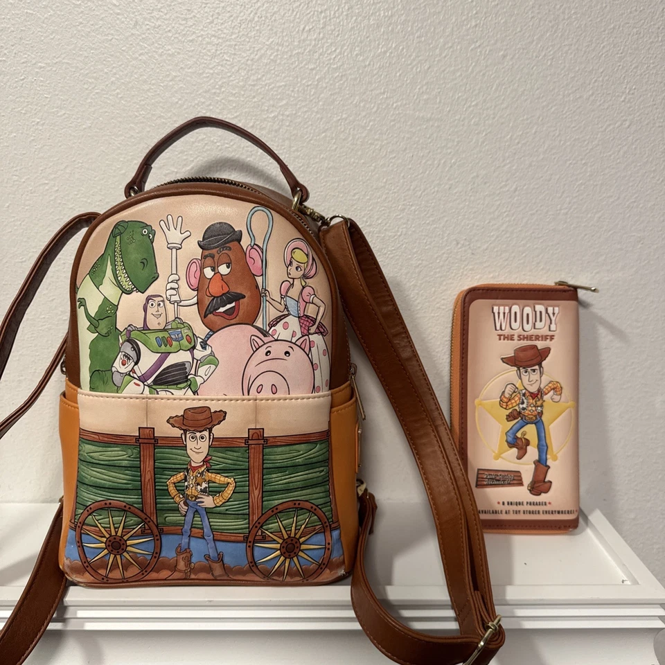 Disney Loungefly Toy Story Large Backpack With Crossbody Strap and wallet used - Image 2 of 4
