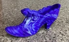 Fenton Blue and White Swirl Slag Glass Cat Shoe Slipper