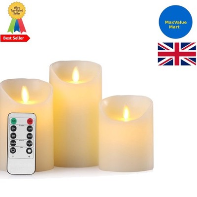 3er Set bewegliche Docht flammenlose Kerzen - Timer & Fernbedienung, Echtwachs Design