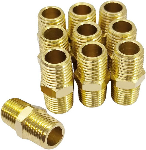 10PCS Brass Hex Nipple 1/4" x 1/4" NPT Male to Male Pipe Fitting